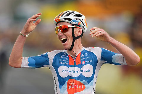 France's Romain Bardet crosses the finish line